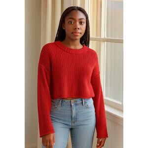Wild Fable Women's Crewneck Boxy Pullover Sweater - Red Small